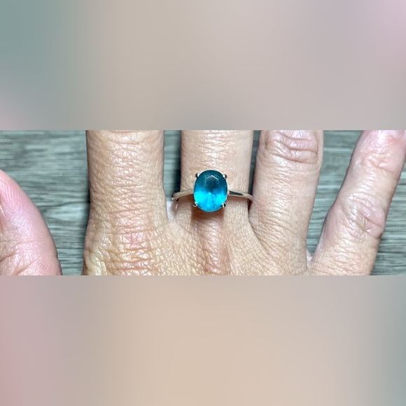 Sterling Silver Designer GSJ Blue Stone Solitaire Band Ring, Size 9, 2g - Picture 9 of 10